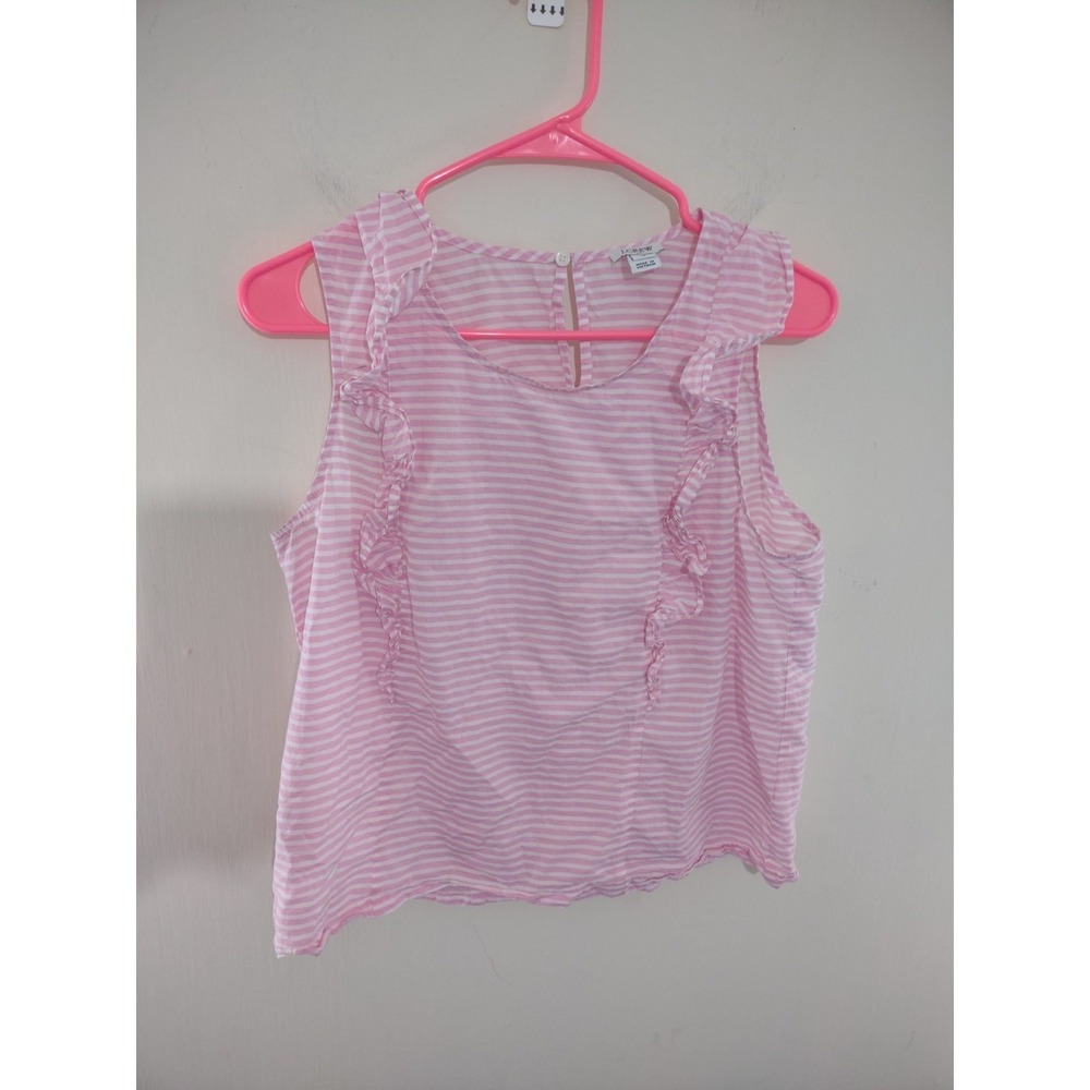 J. Crew Pink Striped Ruffle Tank Top
